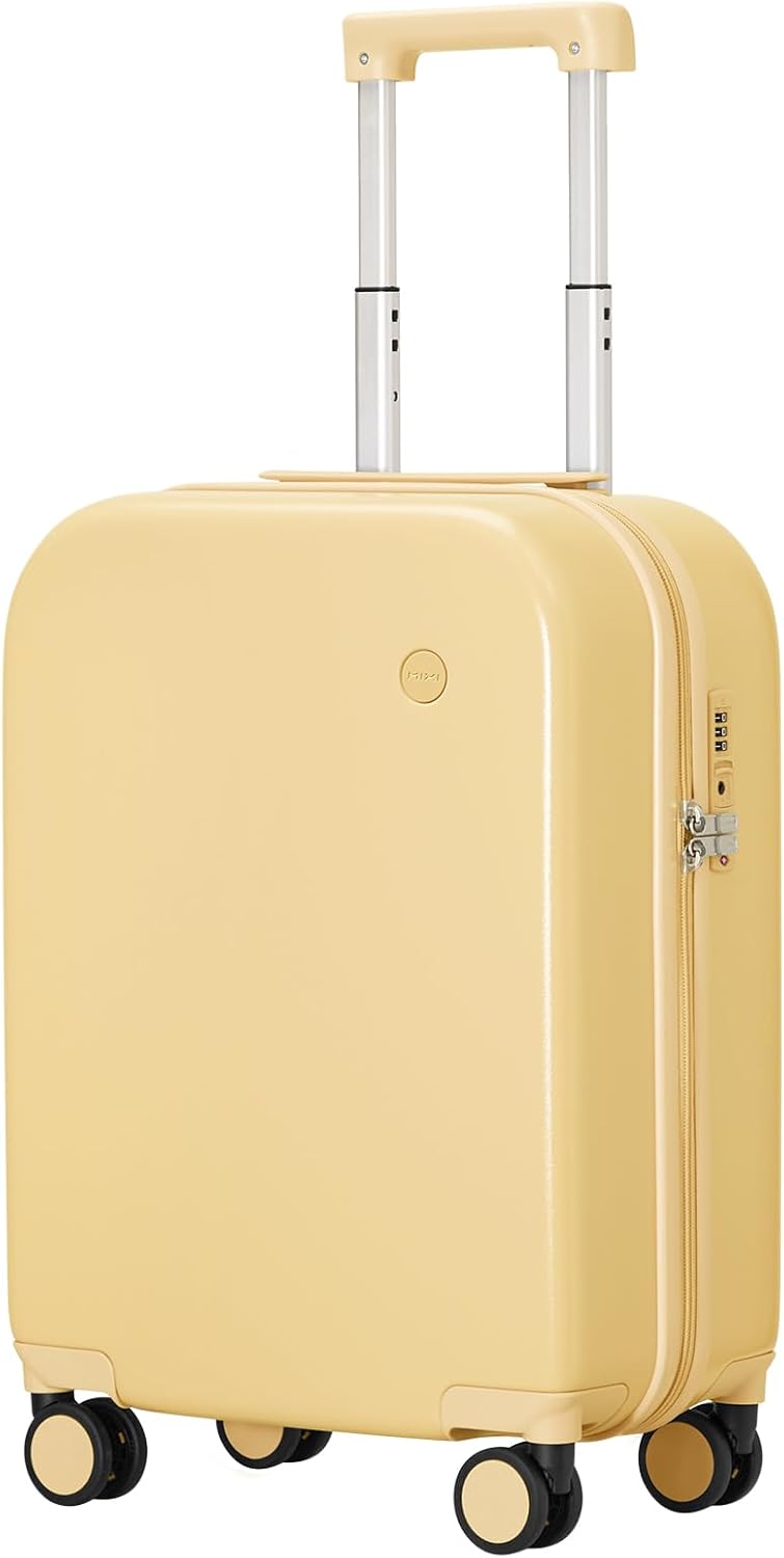 mixi Carry on Luggage, 20'' Suitcase Spinner Wheels Luggage Hardshell Lightweight Rolling Suitcases PC with Cover & TSA Lock for Business Travel, Lark Yellow