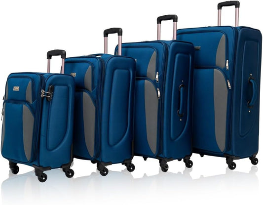 Lispin Luggage Set Softshell Expandable 4 Piece Suitcase with Wheels Softside Lightweight Travel Carry on Luggage (Navy Blue + Polyester)