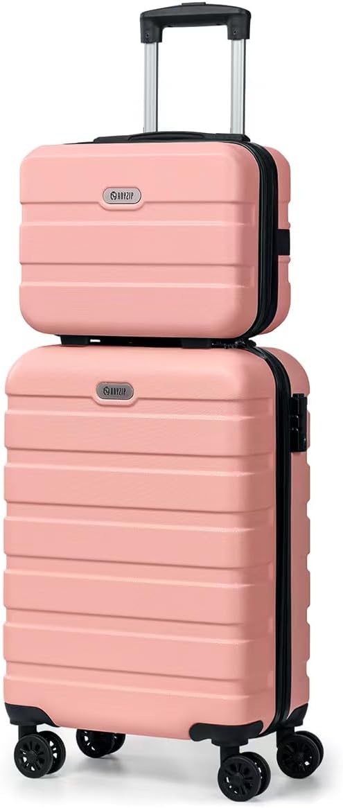 AnyZip Carry On Luggage 2PCS Luggage Set PC ABS Hardshell Lightweight Suitcase TSA Lock with 4 Spinner Wheels（14/20, Pink）