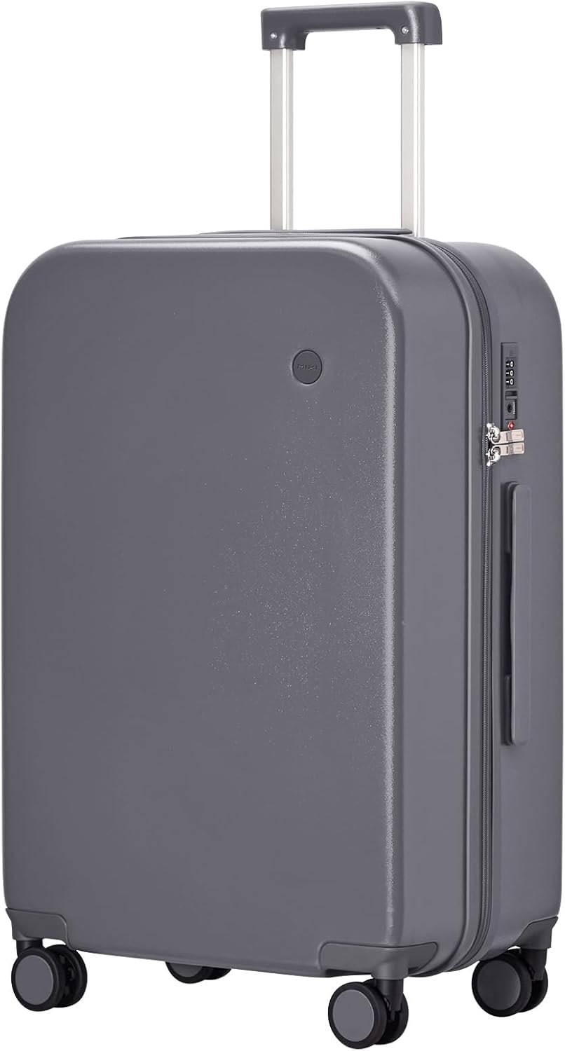 mixi Luggage Suitcase with Spinner Wheels, Hardside Rolling Suitcase PC with Cover & TSA Lock Lightweight Travel Case 24in Checked in, Rock Gray