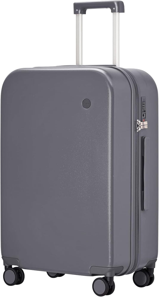 mixi Luggage Suitcase with Spinner Wheels, Hardside Rolling Suitcase PC with Cover & TSA Lock Lightweight Travel Case 24in Checked in, Rock Gray