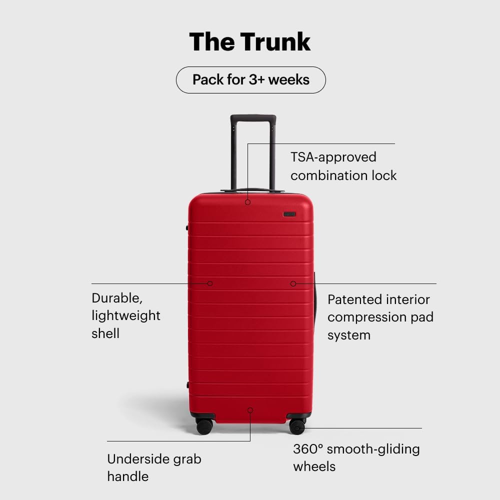 Away Large Trunk Luggage, 31 Inch Hardside Suitcase with Spinner Wheels, Lightweight & Durable, TSA Lock, Ideal for Long Trips, Cherry Red