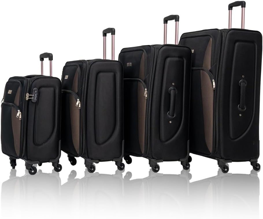 Lispin Luggage Set Softshell Expandable 4 Piece Suitcase with Wheels Softside Lightweight Travel Carry on Luggage (Black + Polyester)