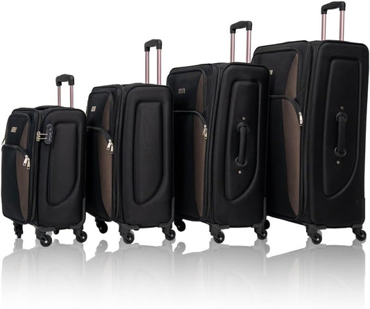 Lispin Luggage Set Softshell Expandable 4 Piece Suitcase with Wheels Softside Lightweight Travel Carry on Luggage (Black + Polyester)