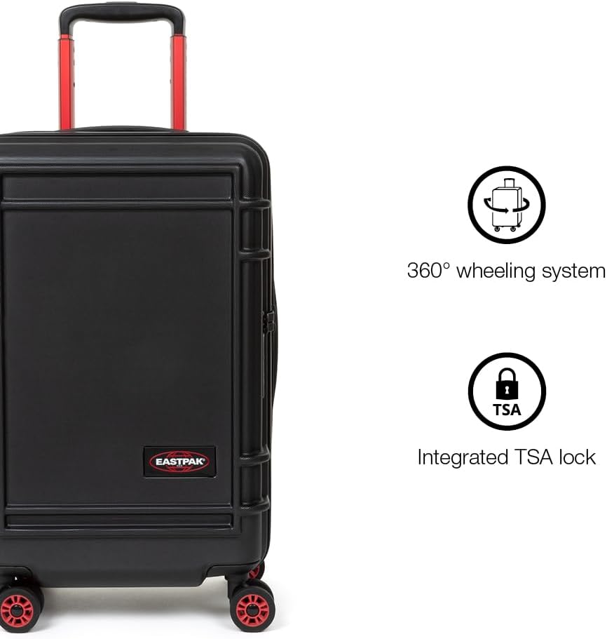 EASTPAK Resist'R Zip S – 34L Hardshell Suitcase with Dual Compartments, TSA Lock, Silent 360° Spinner Wheels & Water-Resistant Design, Black