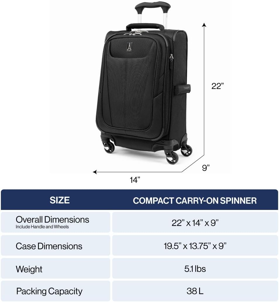 Travelpro Maxlite 5 Softside Expandable Luggage with 4 Spinner Wheels, Lightweight Suitcase, Men and Women