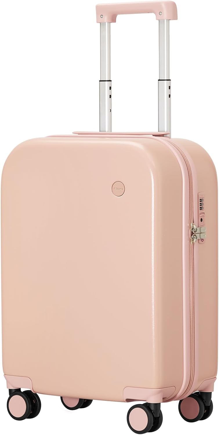 mixi Carry on Luggage, 20'' Suitcase Spinner Wheels Luggage Hardshell Lightweight Rolling Suitcases PC with Cover & TSA Lock for Business Travel, Pink