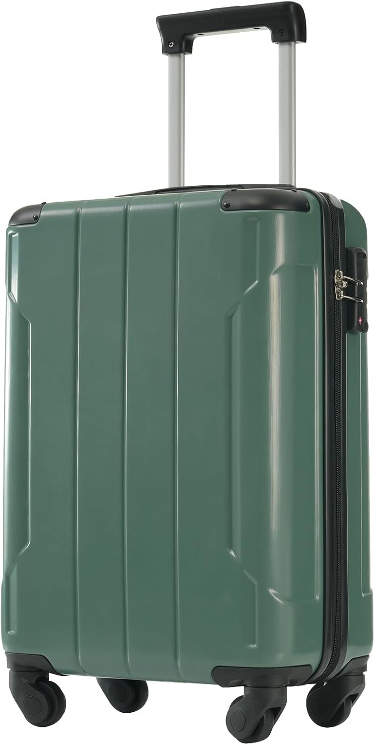 20in Carry On Luggage Hardshell Suitcase with Spinner Wheels Lightweight Lugagge Design Waterproof Durable for Travel (Green)