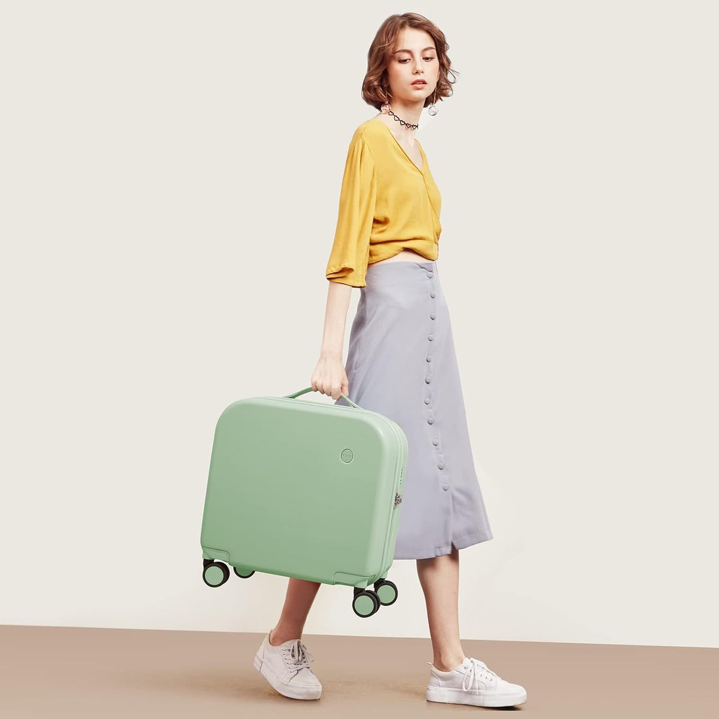 mixi Carry on Luggage, Suitcase with Spinner Wheels 16in Luggage Hardshell Lightweight Rolling Suitcases PC with Cover & TSA Lock, Avocado Green