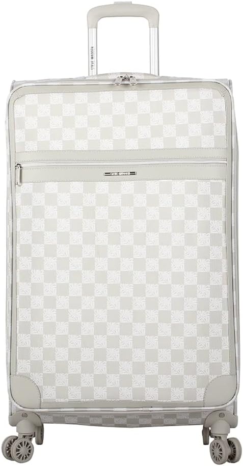 Steve Madden Designer Luggage Collection - 3 Piece Softside Expandable Lightweight Spinner Suitcase Set - Travel Set includes 20 Inch Carry on, 24 Inch & 28-Inch Checked Suitcases (Chalet Light Grey)