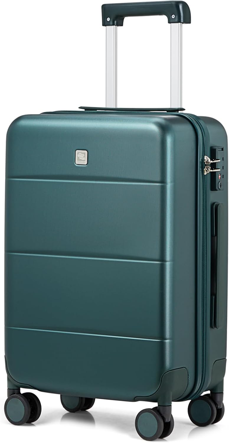 Hanke 24 Inch Checked Luggage with Spinner Wheels Hard Shell Suitcases Lightweight Travel TSA Luggage for Women Men Medium Suitcase(Blackish Green)