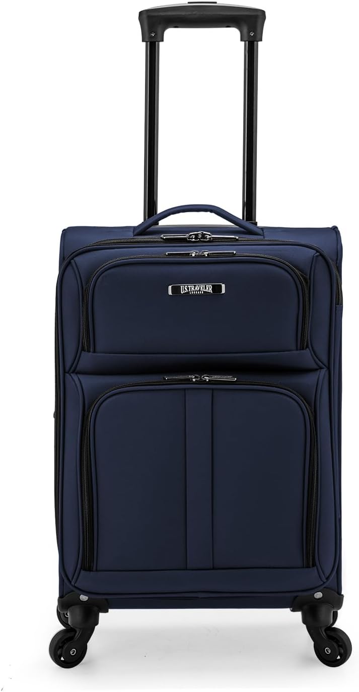 U.S. Traveler Anzio Softside Sturdy Ballistic Nylon Expandable Travel Suitcase Luggage with 4 Spinner Wheels, Navy, Carry-on 22-Inch