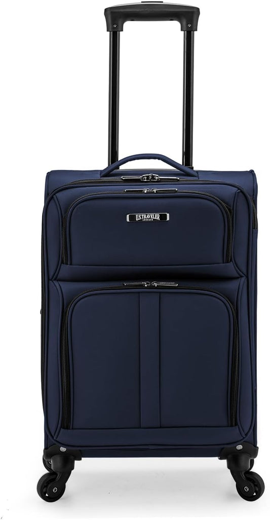 U.S. Traveler Anzio Softside Sturdy Ballistic Nylon Expandable Travel Suitcase Luggage with 4 Spinner Wheels, Navy, Carry-on 22-Inch