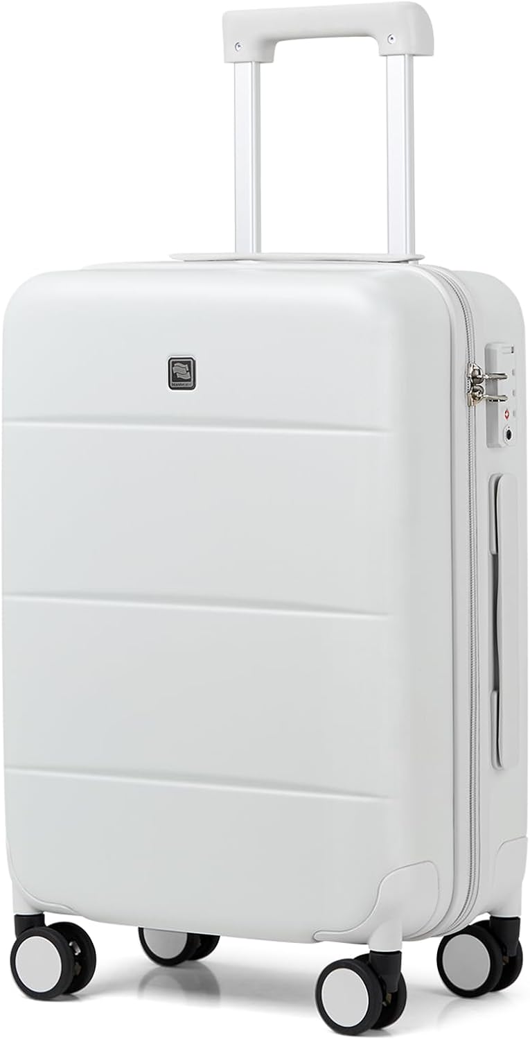 Hanke 24 Inch Checked Luggage with Spinner Wheels Hard Shell Suitcases Lightweight Travel TSA Luggage for Women Men Medium Suitcase(Smoke White)