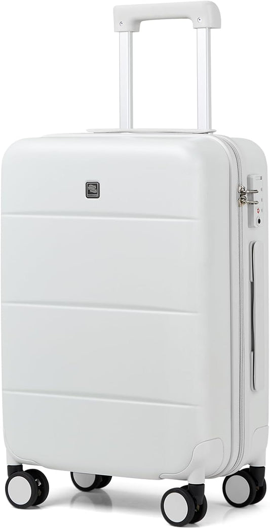 Hanke 24 Inch Checked Luggage with Spinner Wheels Hard Shell Suitcases Lightweight Travel TSA Luggage for Women Men Medium Suitcase(Smoke White)