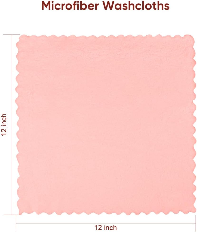 Orighty Ultra Soft Washcloths 48 Pack, Premium Microfiber Towel Sets 12 x 12 inches, Absorbent and Quick Drying Coral Velvet Washcloth, Multi-Purpose Wash Cloths for Bathroom, Hotel, and Gym (Pink)