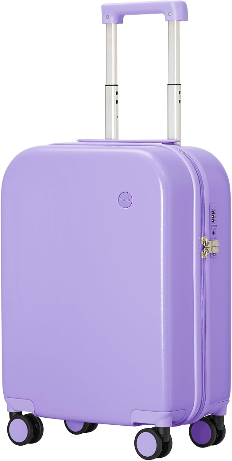mixi Carry on Luggage, 20'' Suitcase Spinner Wheels Luggage Hardshell Lightweight Rolling Suitcases PC with Cover & TSA Lock for Business Travel, Lilac Purple