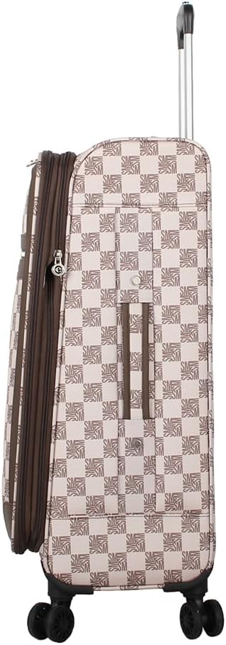 Steve Madden Designer Luggage Collection - Lightweight 24 Inch Expandable Softside Suitcase - Mid-size Rolling 4-Spinner Wheels Checked Bag (Chalet Brown, 24in)