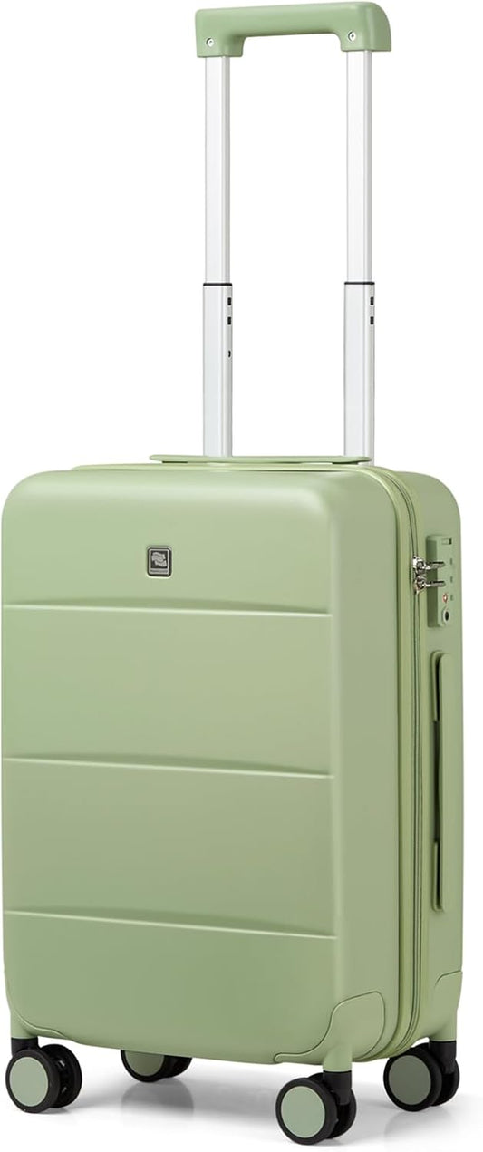 Hanke 20 Inch Carry On Luggage 22x14x9 Airline Approved PC Hard Shell Suitcases with Wheels TSA Luggage for Women Men Lightweight Travel Luggage(Bamboo Green)