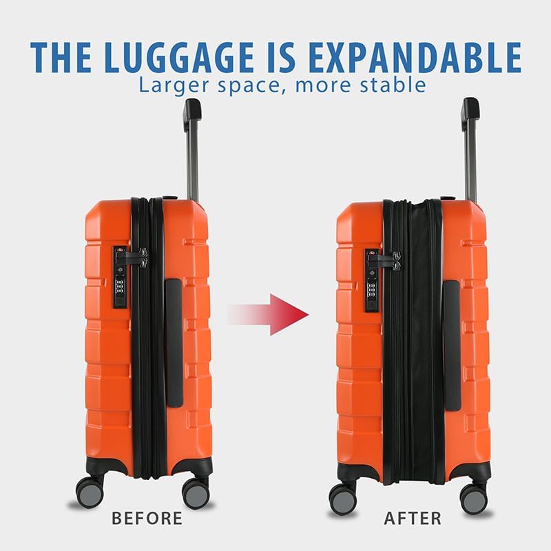 KROSER Hardside Expandable Carry On Luggage with Spinner Wheels & Built-in TSA Lock, Durable Suitcase Rolling Luggage with USB Port, Carry-On 20-Inch Orange