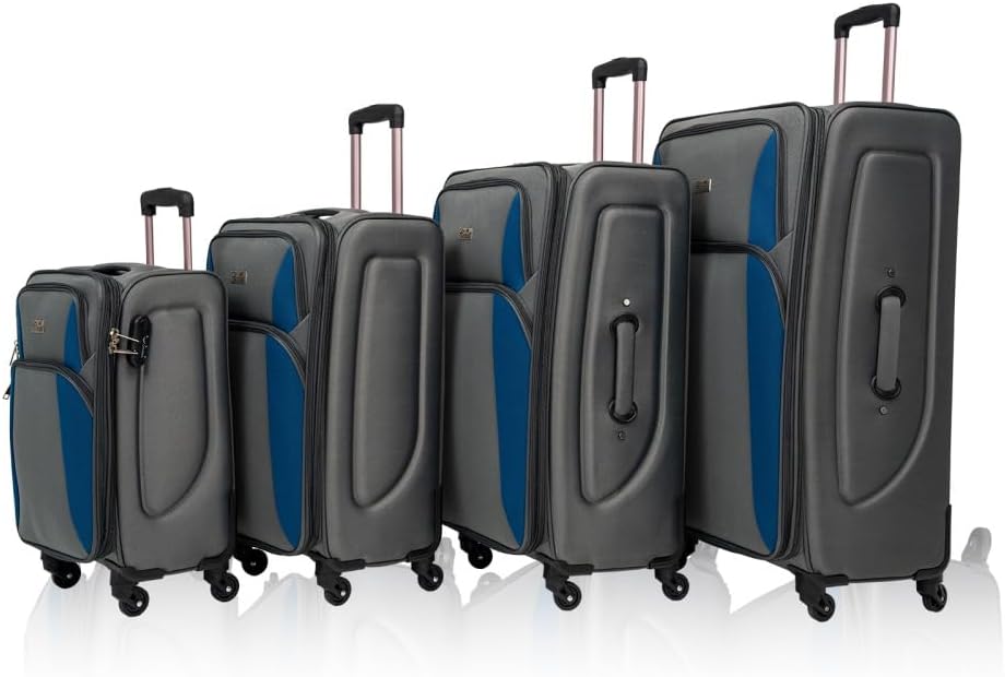 Lispin Luggage Set Softshell Expandable 4 Piece Suitcase with Wheels Softside Lightweight Travel Carry on Luggage (Blue Gray+Polyester)