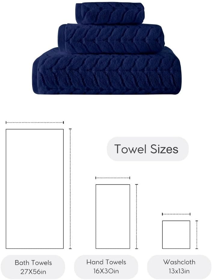 BAGNO MILANO Turkish Bath Towels, Soft Plush Jacquard Luxury Bath Towels, Quick Dry Towel Set (Navy, 3 pcs Towel Set)