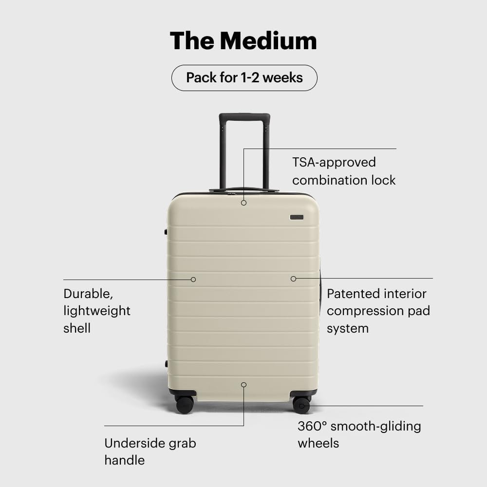 Away Medium Checked Luggage, Lightweight Hard Shell Suitcase with Spinner Wheels, Durable Rolling Luggage, TSA Lock, 26 Inch, Salt White