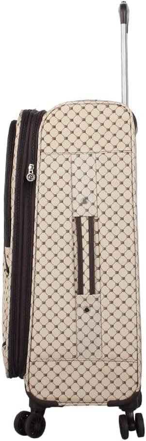 Steve Madden Designer Luggage Collection - Lightweight 24 Inch Expandable Softside Suitcase - Mid-size Rolling 4-Spinner Wheels Checked Bag (Noble Brown/Tan, 24in)