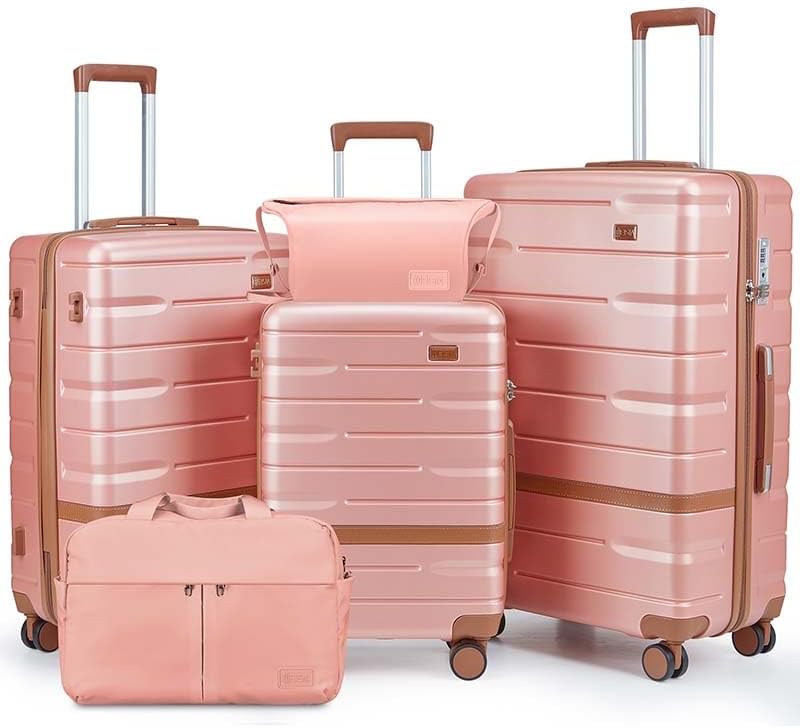 Luggage Sets 3 Piece with TSA Lock Hardside PC+ABS Carry On Suitcase with YKK Zippers Lightweight Rolling Travel Luggage Sets with Spinner Wheels (Pink)