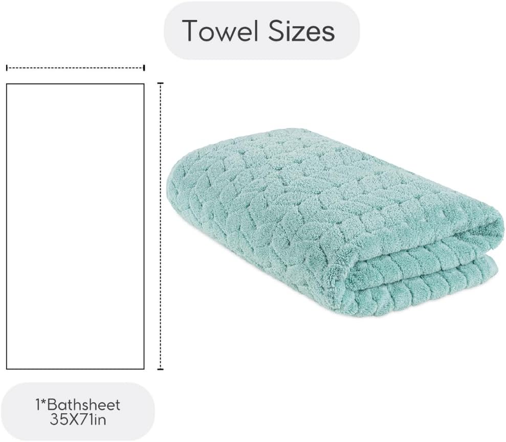 BAGNO MILANO Turkish Bath Towels, Soft Plush Jacquard Luxury Bath Towels, Quick Dry Towel Set (Aqua Green, Bath Sheet)