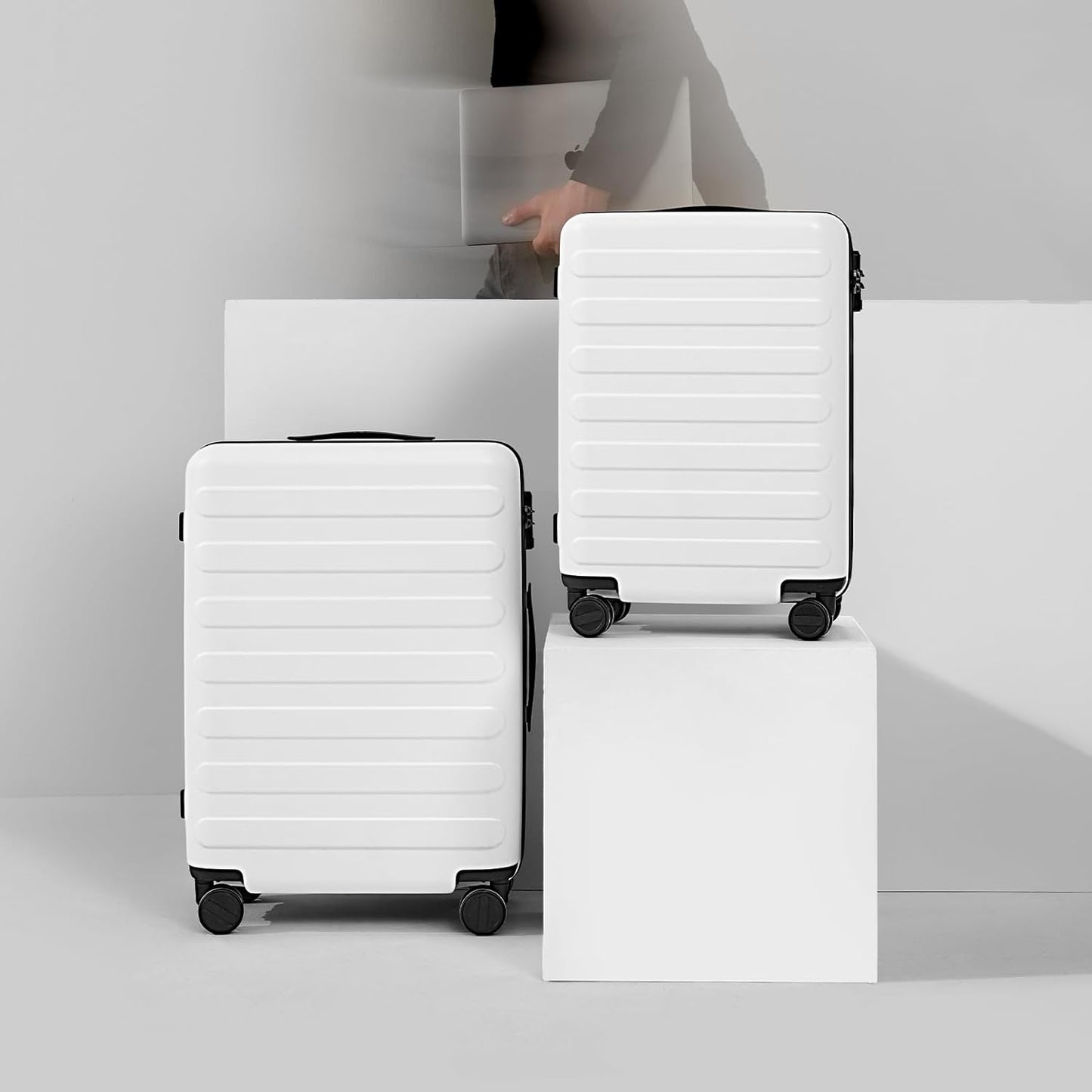 NINETYGO Medium Checked Luggage 24 Inch, Checking In Luggage with Smooth Spinner Wheels, Lightweight, Hard Shell PC Suitcase, Lightweight Travel Luggage, TSA Approved (Lily White, Rhine Basic)