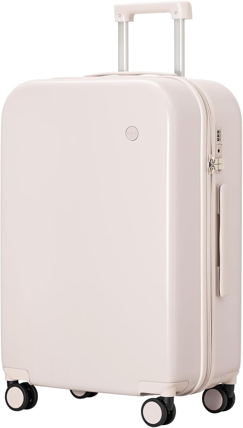 mixi Luggage Suitcase with Spinner Wheels, Hardside Rolling Suitcase PC with Cover & TSA Lock Lightweight Travel Case 26in Checked in, Off White（Slight Pink）