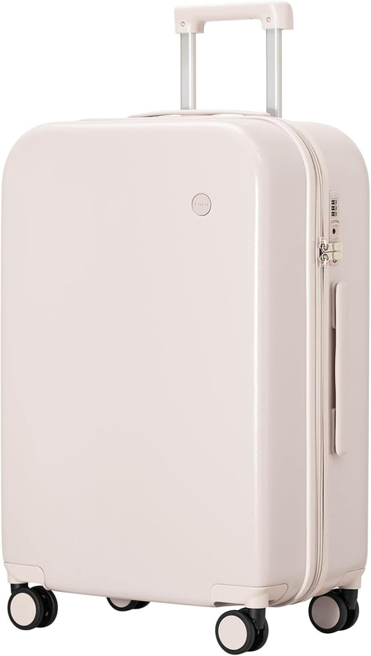 mixi Luggage Suitcase with Spinner Wheels, Hardside Rolling Suitcase PC with Cover & TSA Lock Lightweight Travel Case 26in Checked in, Off White（Slight Pink）
