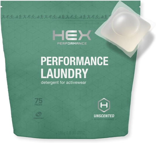 HEX Performance Laundry Packs, Unscented, 75ct - Designed for Activewear, Eco-Friendly