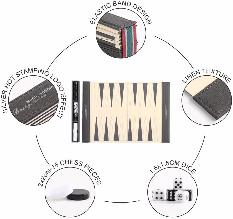 Backgammon Set for Adults, Backgammon Travel Set, Wrinkle-Resistant Foldable Chess and Checkers, Fun Outdoor Games for Family and Friends, Ideal Travel Game Set