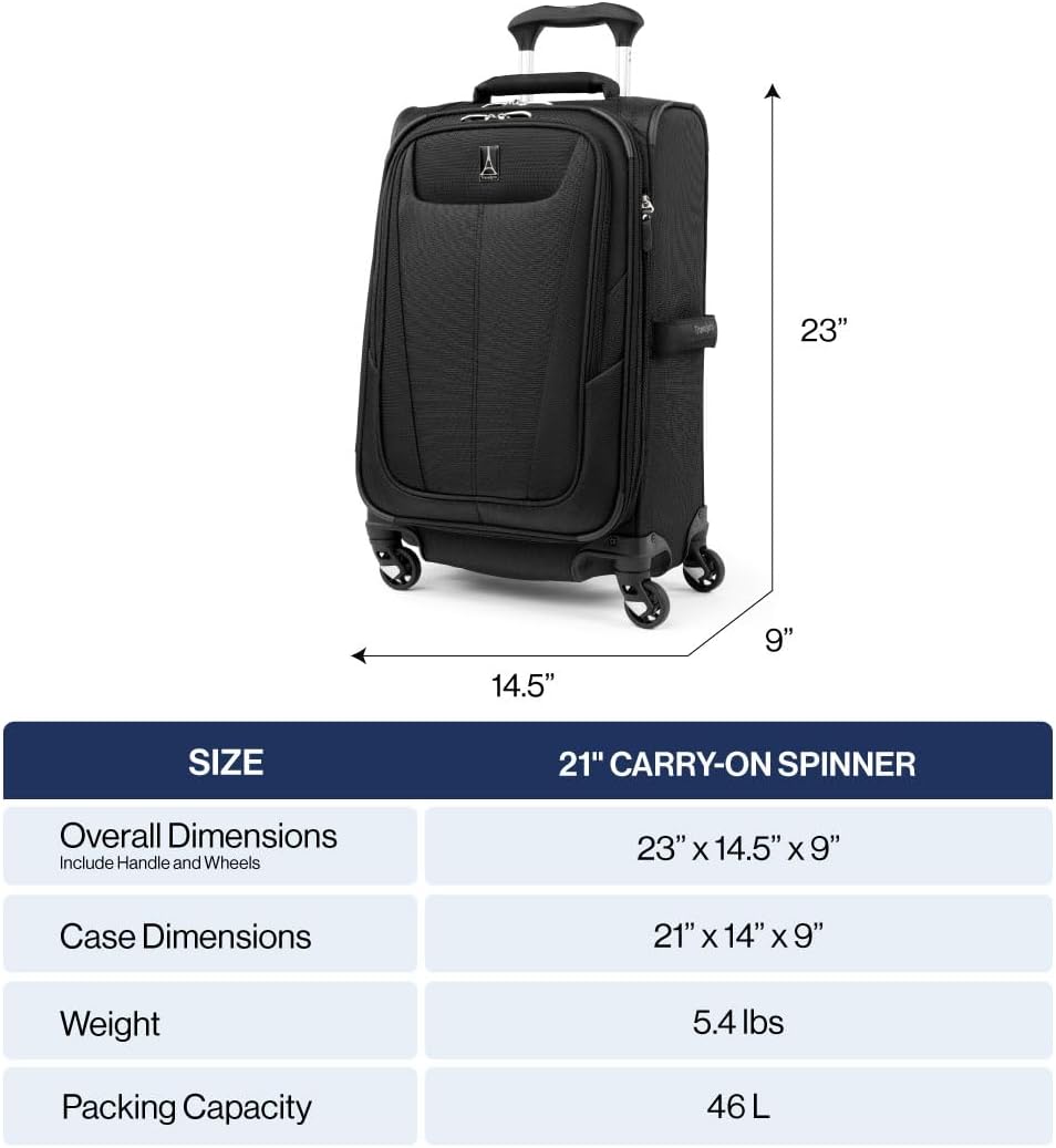 Travelpro Maxlite 5 Softside Expandable Luggage with 4 Spinner Wheels, Lightweight Suitcase, Men and Women, International, Shadow Grey, Carry-on 21-Inch