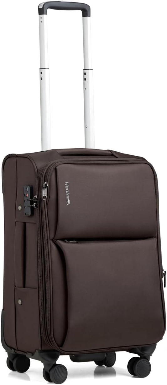 Hanke Softside Expandable 20 Inch Carry On Luggage with Wheels Airline Approved, TSA Luggage Lightweight Rolling Suitcases for Travel Carry On Bag(Coffee)