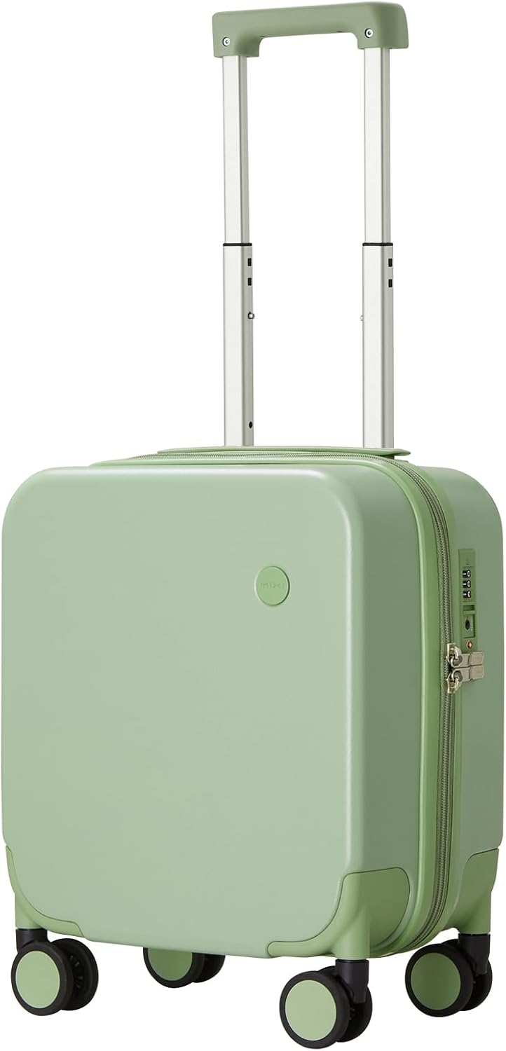mixi 14 Inch Underseat Luggage Carry on Suitcase Free Boarding Personal Item Suitcases with Spinner Wheels Hardshell Lightweight PC for Short Travel, Avocado Green