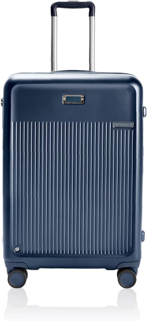Briggs & Riley 27" Medium Expandable Spinner - Checked Luggage for Travel, Suitcases with Wheels, Hardside Rolling Bag for Men & Women, Self-Repairing Zipper - Sympatico Collection, Navy