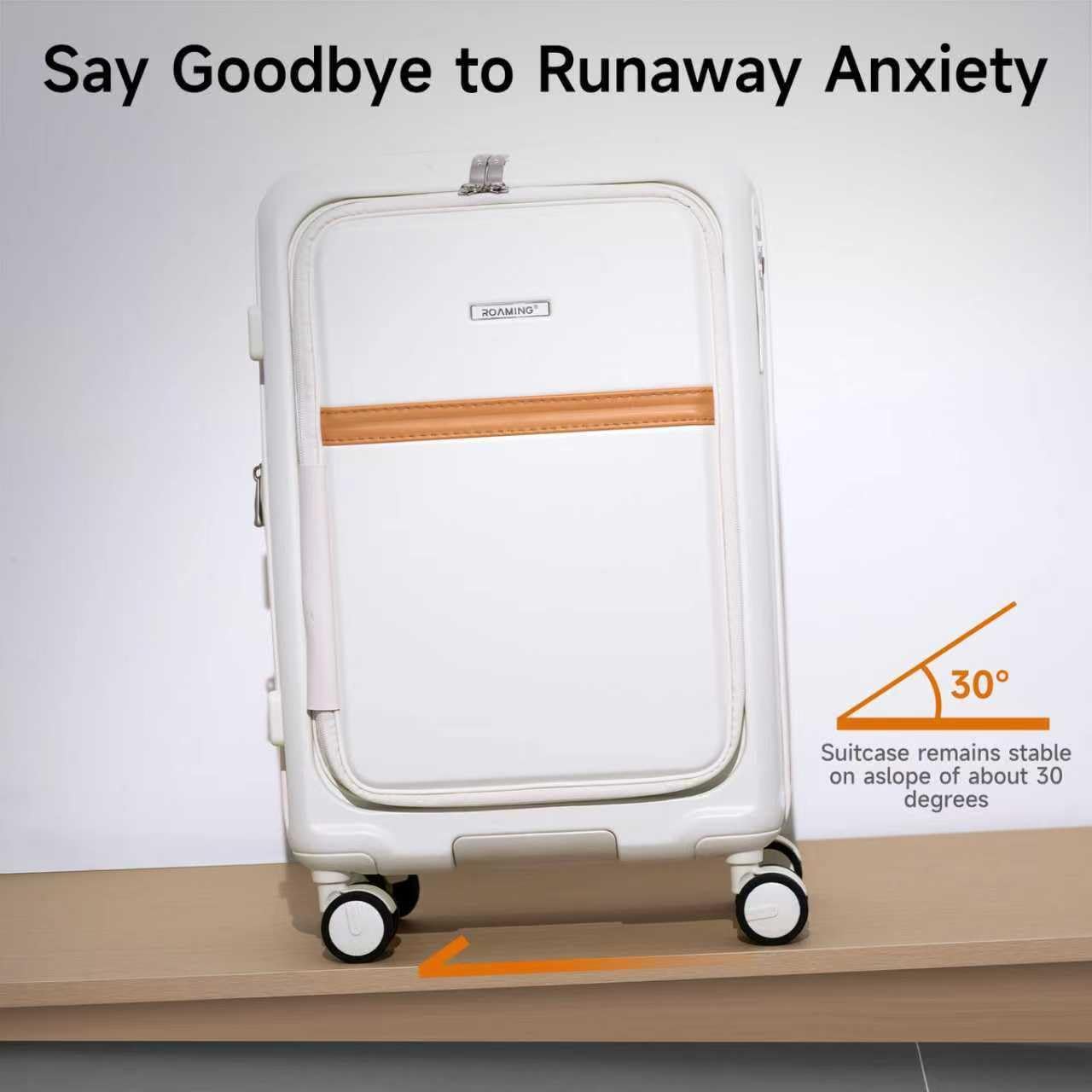 ROAMING Expandable 20 Inch Carry On Luggage with Mute Brake Wheels Airline Approved Hard Shell Suitcases with Front Pocket Top Opening Luggage with TSA Lock for Short Business Travel, Beech white