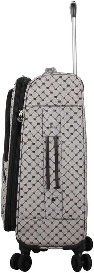 Steve Madden Designer Luggage Collection - Lightweight Softside Expandable Suitcase for Men & Women - Durable 20 Inch Carry On Bag with 4-Rolling Spinner Wheels (Noble Black/Grey, 20in)