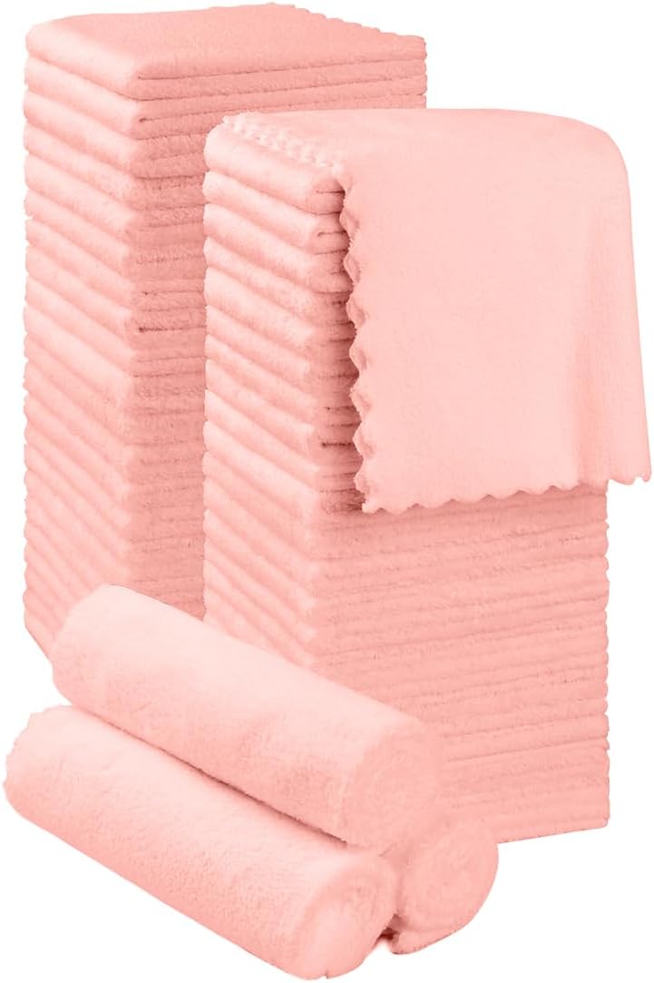 Orighty Ultra Soft Washcloths 48 Pack, Premium Microfiber Towel Sets 12 x 12 inches, Absorbent and Quick Drying Coral Velvet Washcloth, Multi-Purpose Wash Cloths for Bathroom, Hotel, and Gym (Pink)