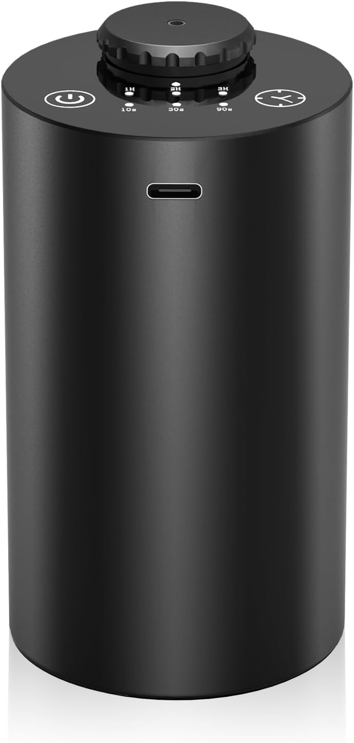 Waterless Essential Oil Diffuser for Home Battery Operated Cordless Scent Diffuser with Timing & 3 Mist Levels car Diffuser，Black Aluminum Alloy