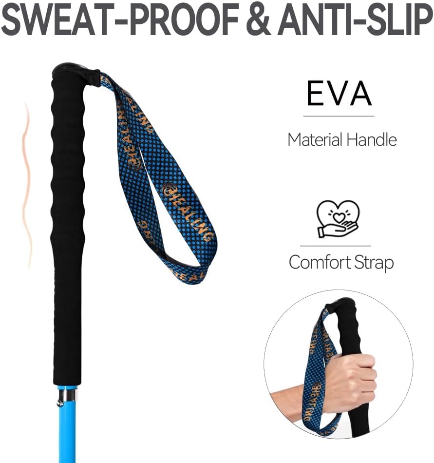 Carbon Fiber Trekking Poles 2-Pack - Ultra Lightweight 10oz, Collapsible 3-Piece Folding Design with Anti-Shock, Moisture-Wicking Cork Grips for Hiking, Mountaineering