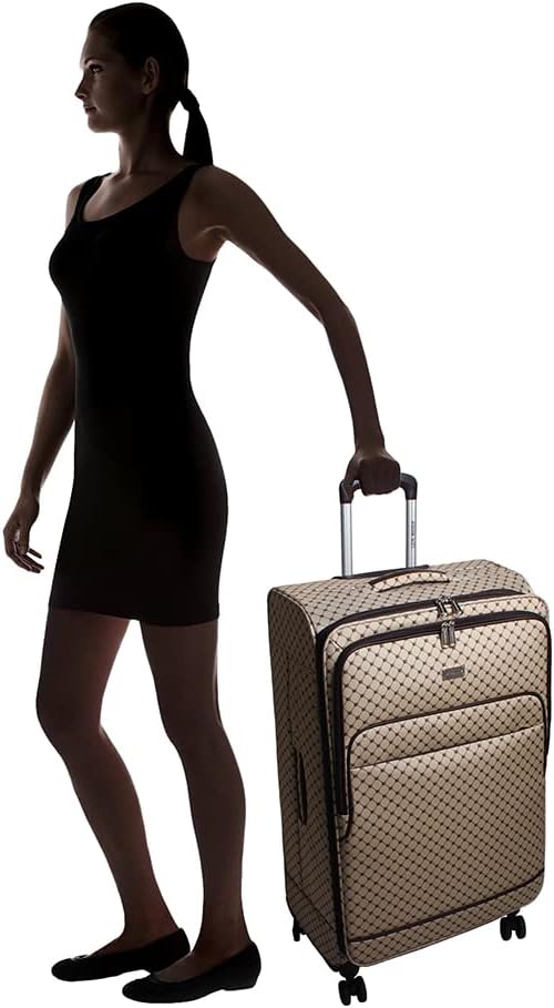 Steve Madden Designer Luggage Collection - 3 Piece Softside Expandable Lightweight Spinner Suitcase Set - Travel Set includes 20 Inch Carry on, 24 Inch & 28-Inch Checked Suitcases (Noble Brown/Tan)