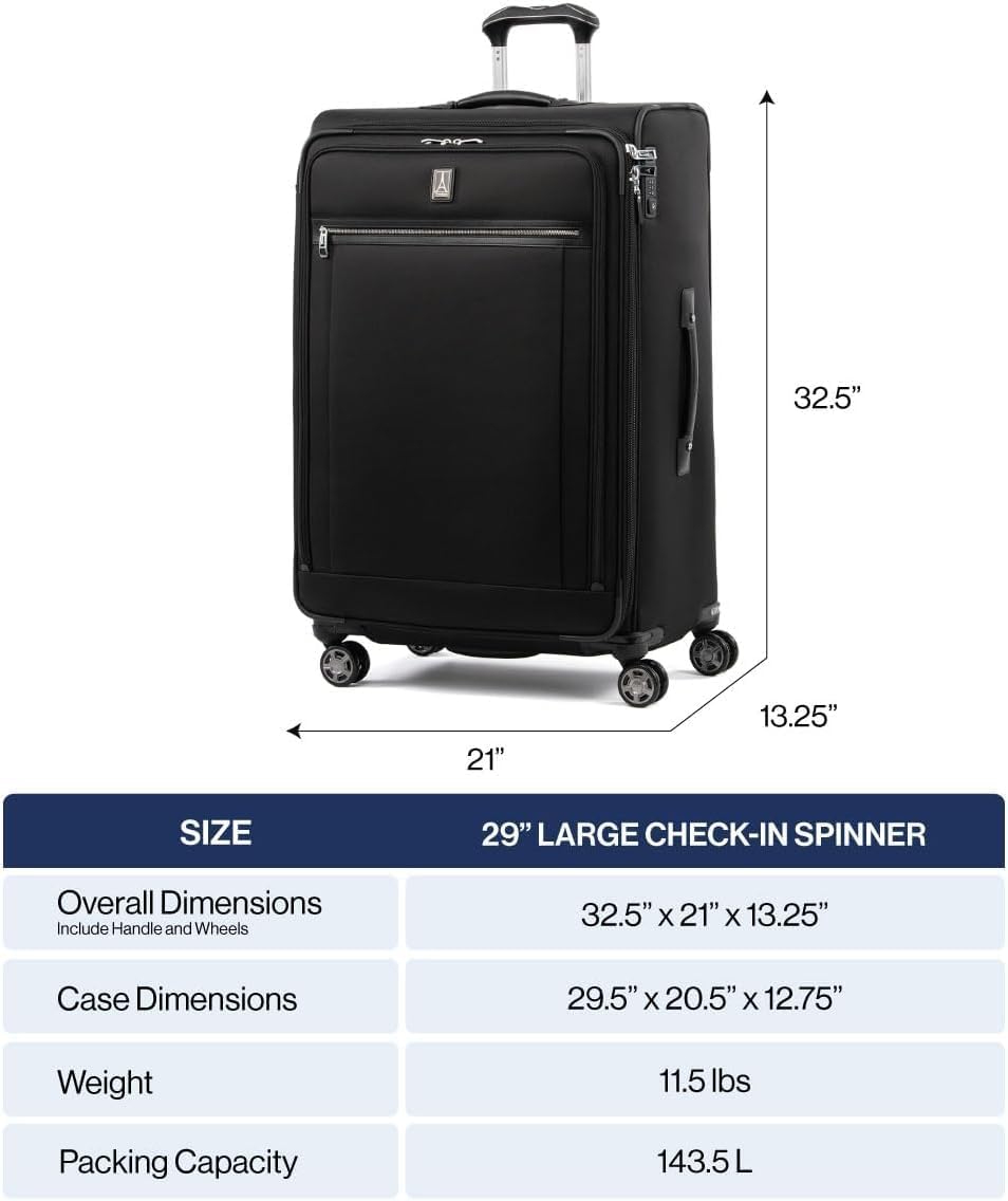 Travelpro Platinum Elite Softside Expandable Checked Luggage, 8 Wheel Spinner Suitcase, TSA Lock, Men and Women, Pilot Green, Checked Medium 25-Inch