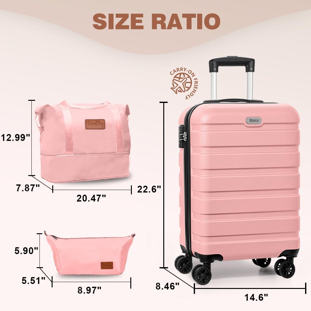 AnyZip Luggage Set 20 Inch Carry on Luggage PC ABS Hardshell Lightweight Suitcases for Travelling with 4 Universal Wheels TSA Lock Pink