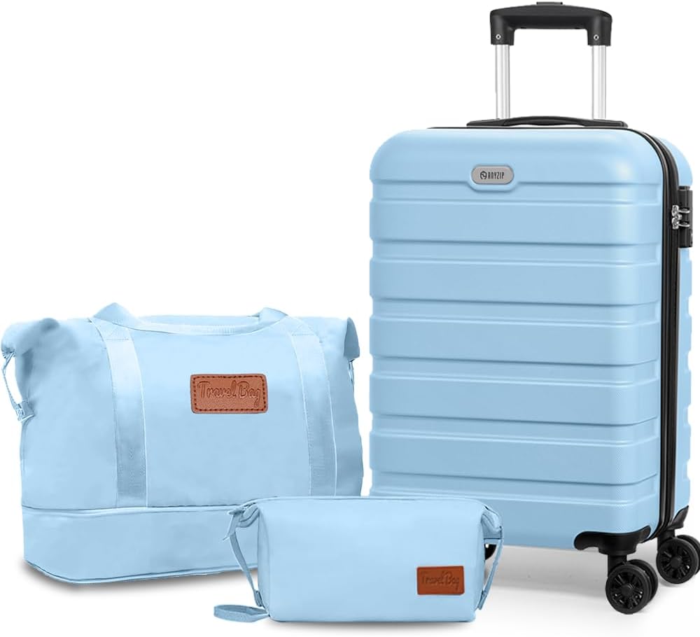 AnyZip Luggage Set 20 Inch Carry on Luggage PC ABS Hardshell Lightweight Suitcases for Travelling with 4 Universal Wheels TSA Lock Light Blue