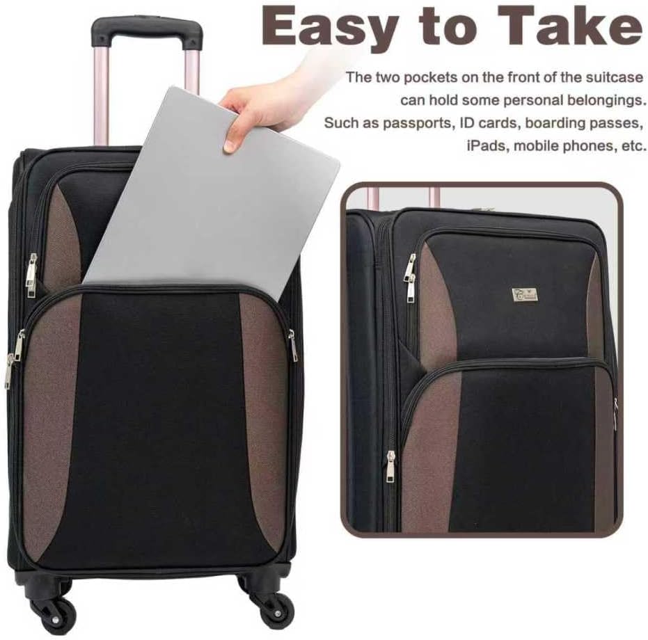 Lispin Luggage Set Softshell Expandable 4 Piece Suitcase with Wheels Softside Lightweight Travel Carry on Luggage (Black + Polyester)