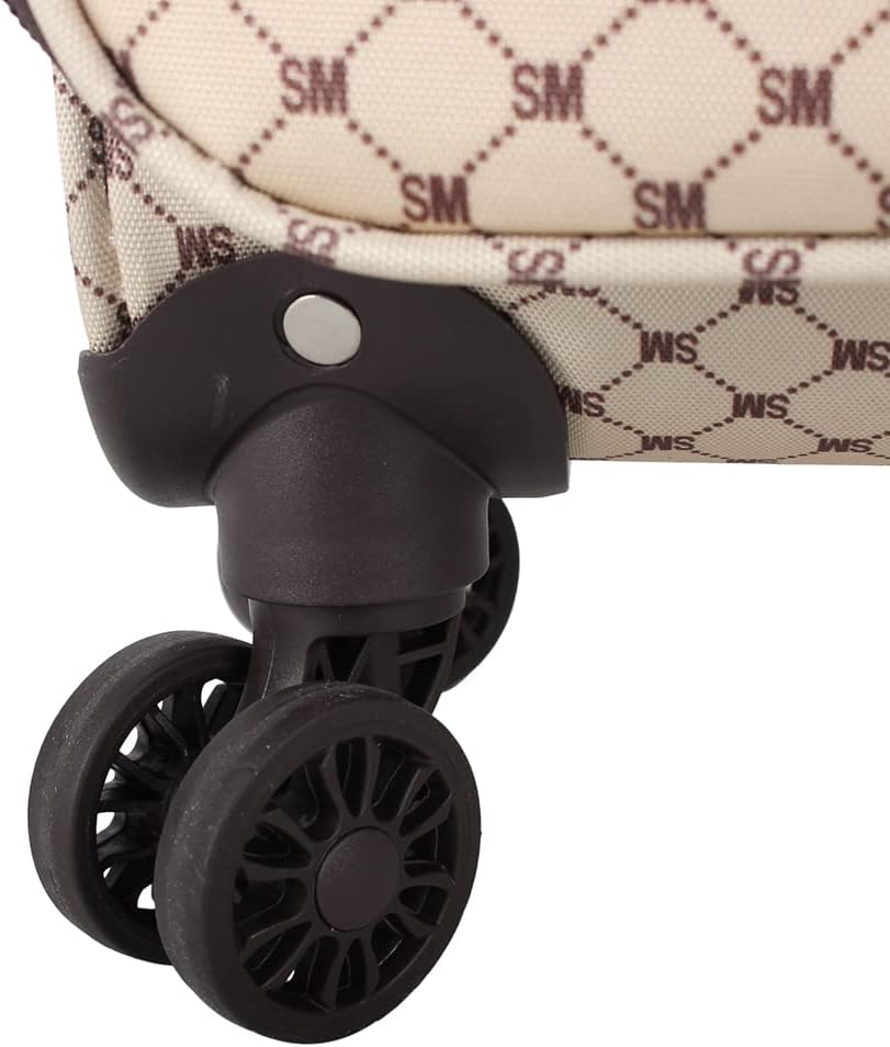 Steve Madden Designer Luggage Collection - Lightweight 24 Inch Expandable Softside Suitcase - Mid-size Rolling 4-Spinner Wheels Checked Bag (Noble Brown/Tan, 24in)